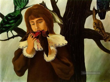 jungen Mädchen  das ein Vogel das Vergnügen 1927 Surrealismus essen Ölgemälde